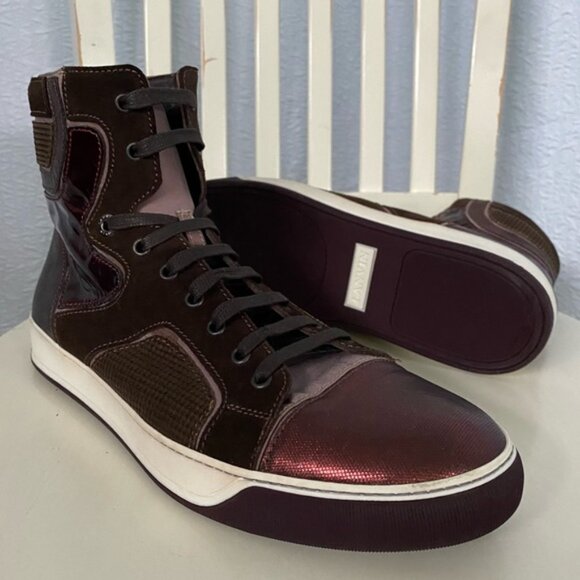 Lanvin High Top Leather Trainers Sneakers Sz 11 - Picture 2 of 13